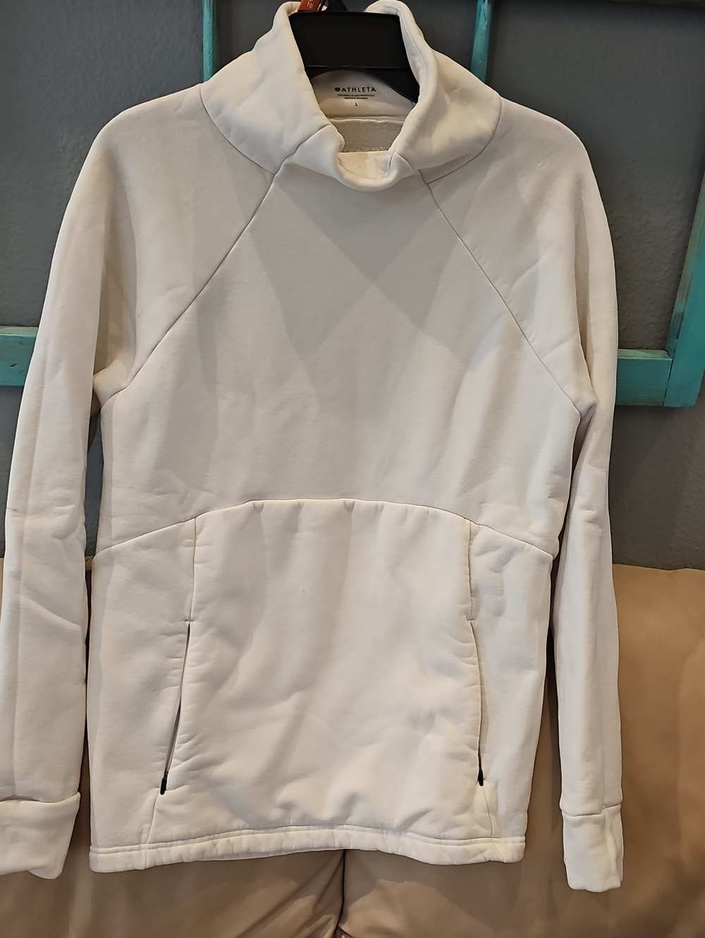 Athleta Womans Cream Funnel Neck Pullover